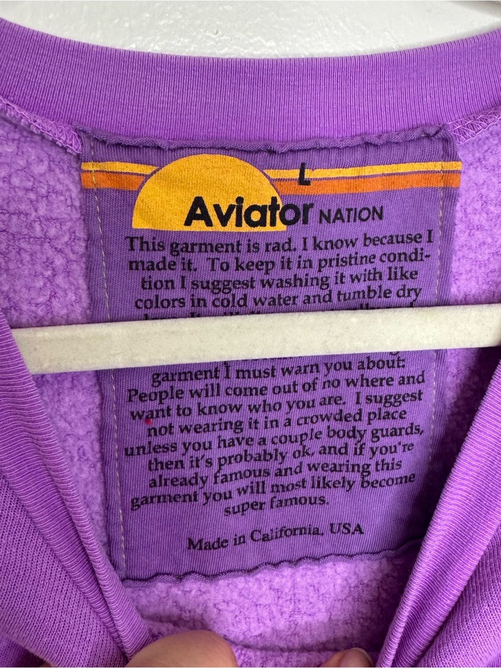 Aviator Nation Rugby Stitch Cropped Crewneck Sweatshirt Neon Purple Large - Picture 8 of 12